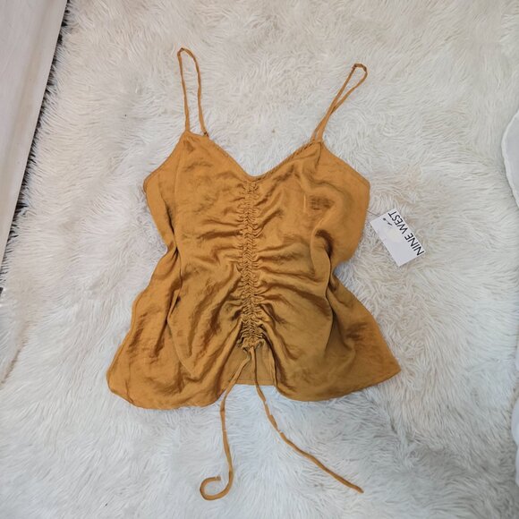 🦋Women's Nine West Mustard yellow Ruched Drawstring Front Tank🦋 - Picture 2 of 8